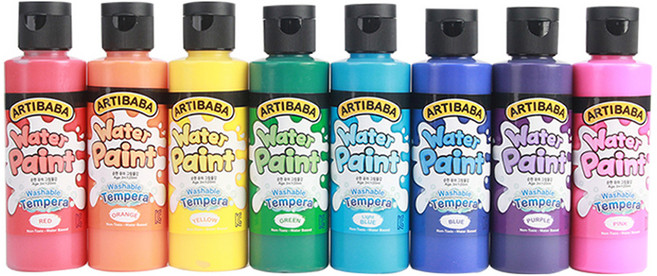 아티바바 워터페인트 유아물감, 120ml, 8색