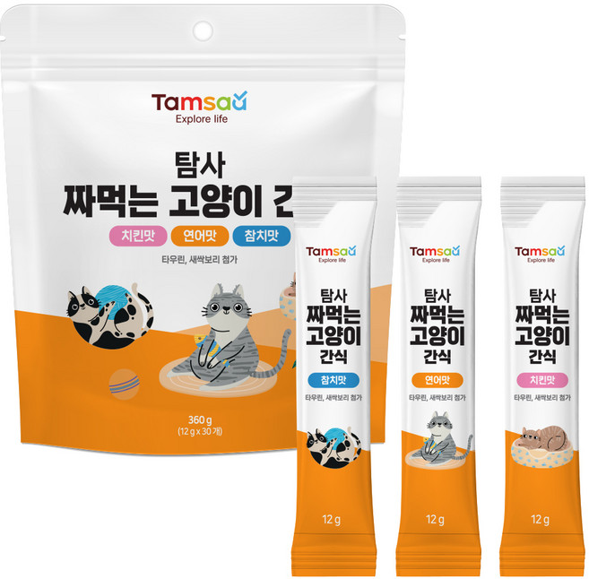탐사 헤어볼 방지 짜먹는 고양이 간식 3가지맛 30p, 참치*10p+연어*10p+치킨*10p, 360g, 1세트