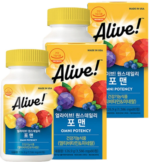 얼라이브 정품 원스데일리 포 맨 멀티비타민, 80정, 2개