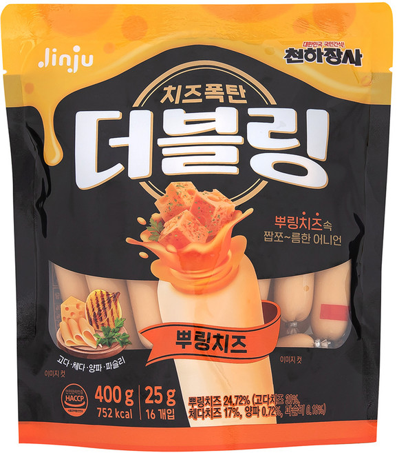 천하장사 더블링 뿌링치즈 파우치, 400g, 1개