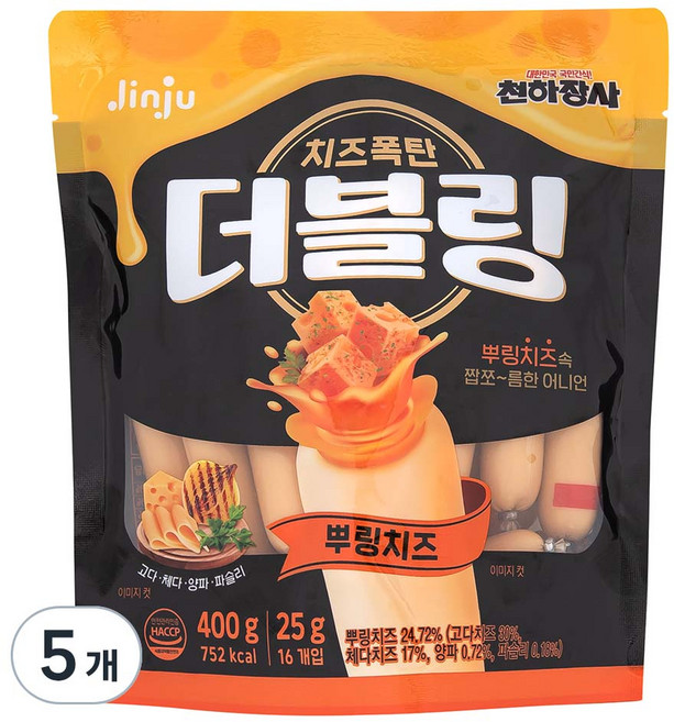 진주햄 더블링 뿌링치즈 파우치, 400g, 5개