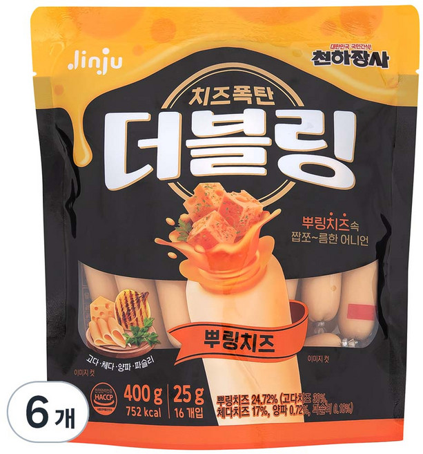 진주햄 더블링 뿌링치즈 파우치, 400g, 6개