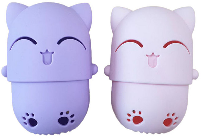 메이크업 고양이 휴대용 퍼프 케이스홀더 2종, 보라, 핑크, 1세트