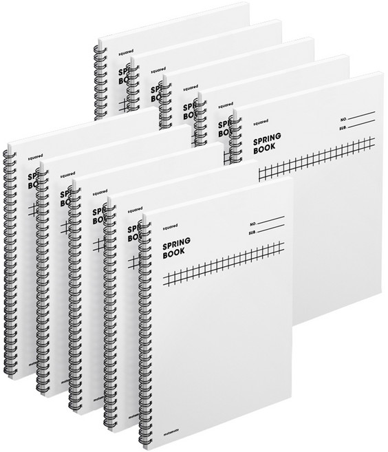 모트모트 두꺼운 스프링 노트 유선 스퀘어드, 화이트, 10개