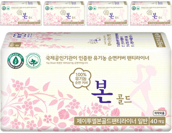 유기농본 골드 팬티라이너, 일반, 40개입, 5개