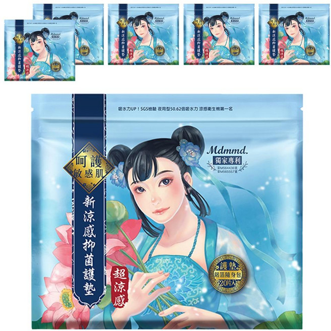 Mdmmd. 明洞國際 新涼感抑菌護墊 超涼感 後宮 0.2cm棉片 極薄 親膚 夾鏈封口 SGS檢驗, 15cm, 20片, 6包