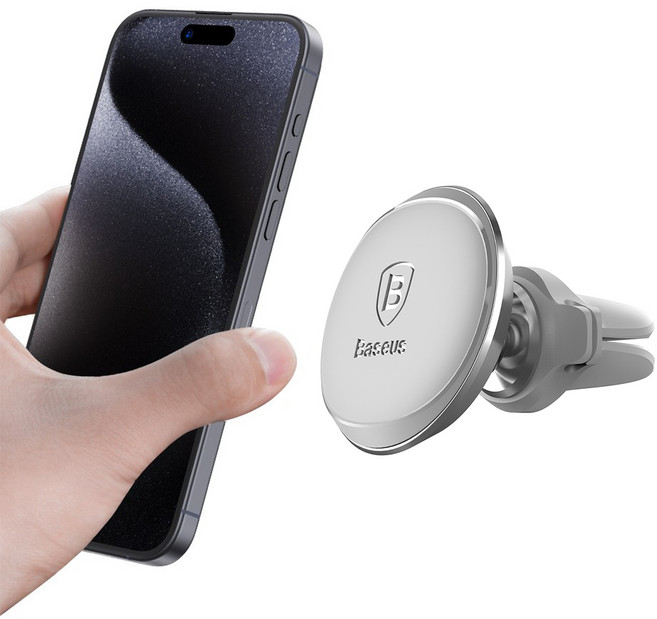 베이스어스 케이블 클립 포함 마그네틱 에어 벤트 차량 마운트 홀더, 그레이, 1개