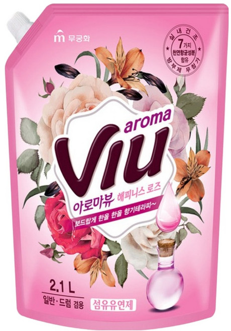 아로마뷰 섬유유연제 해피니스 로즈 리필, 2.1L, 1개