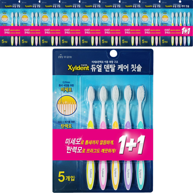 자일덴트 듀얼 덴탈 케어 미세모 칫솔, 5개입, 10개