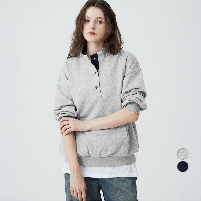 ELLEPARIS 여성용 배색 티핑 하이넥 스웻셔츠