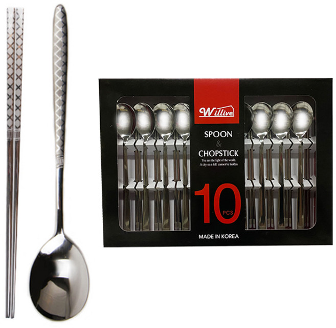 윌리브 다이아샌딩 수저세트, 실버, 숟가락 10P + 젓가락 10P + 케이스