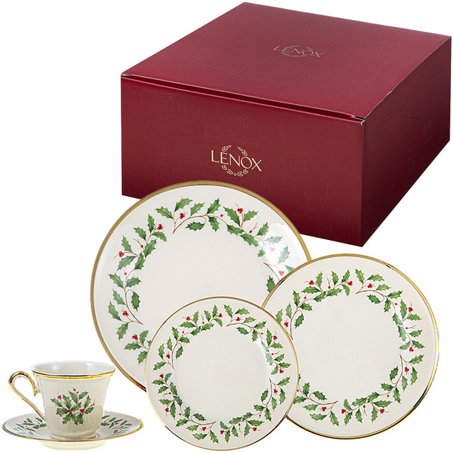 레녹스 홀리데이 파이브피스 플레이스 셋팅 5pcs, 1세트, 접시 27cm + 20cm + 15cm + 티컵 + 티컵 받침대, 혼합색상