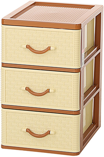 KEYWAY 聯府 佐藤三層抽屜櫃 附輪 475 x 400 x 755mm 78L, 米色 + 咖啡色, 1個