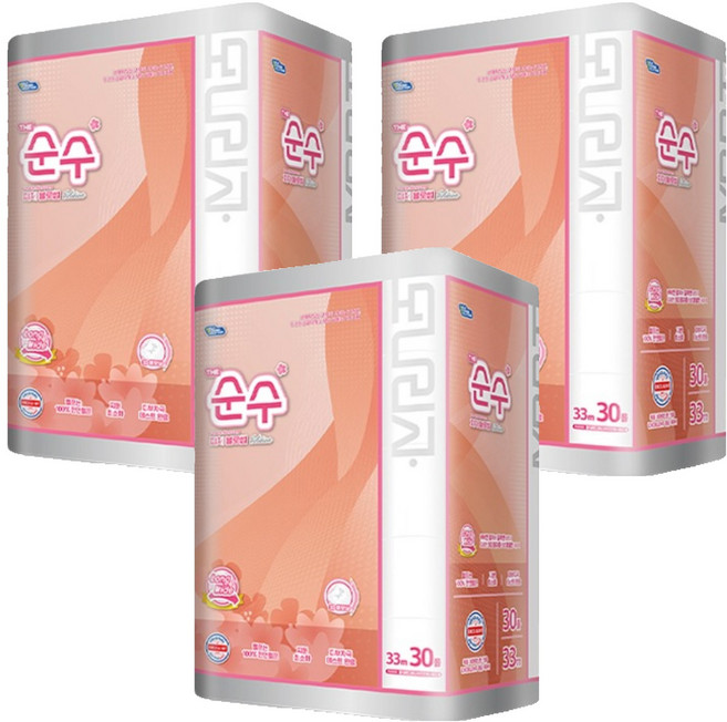 모나리자 천연펄프 3겹 더순수 피치블로썸 고급롤화장지, 33m, 30롤, 3개