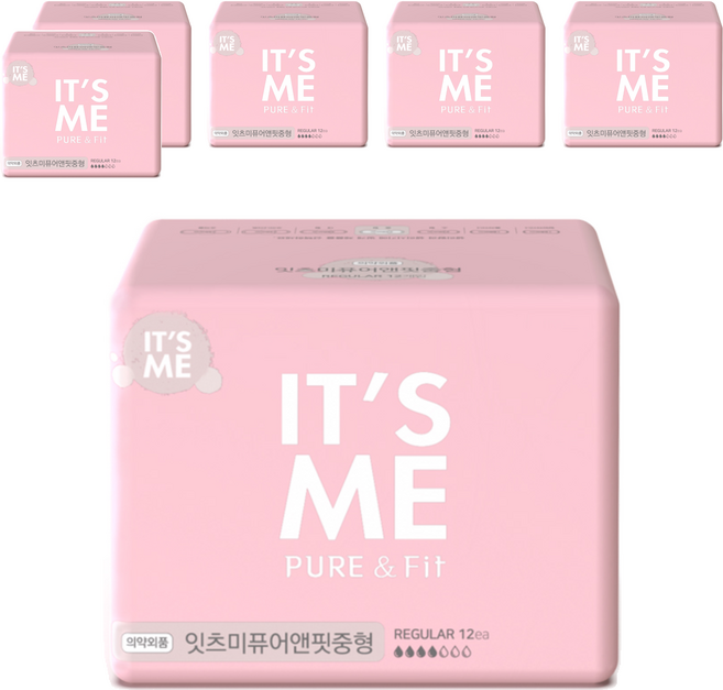 잇츠미 퓨어앤핏 생리대 날개형, 중형, 12개입, 6개