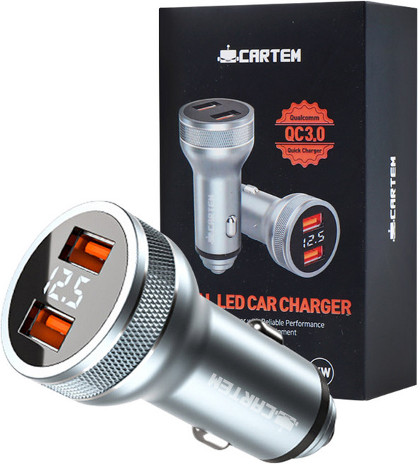 카템 풀메탈 LED QC3.0 듀얼 차량용 고속 충전기 36W, CT095, 혼합색상