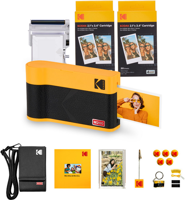 코닥 미니 2 ERA 포토프린터 사진인화기+카트리지 68매+액세서리 번들, M200(옐로우), 옐로우