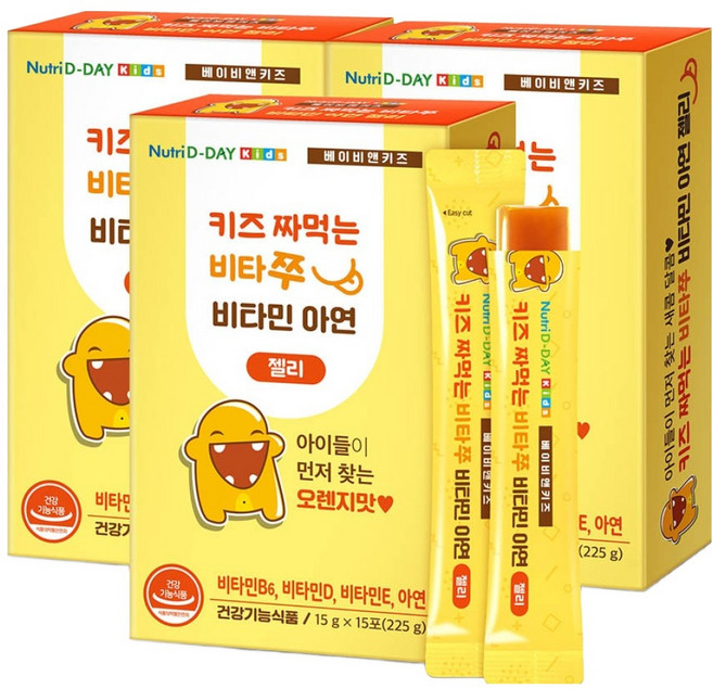 뉴트리디데이 키즈 짜먹는 비타쭈 비타민 아연 젤리 15p, 225g, 3개