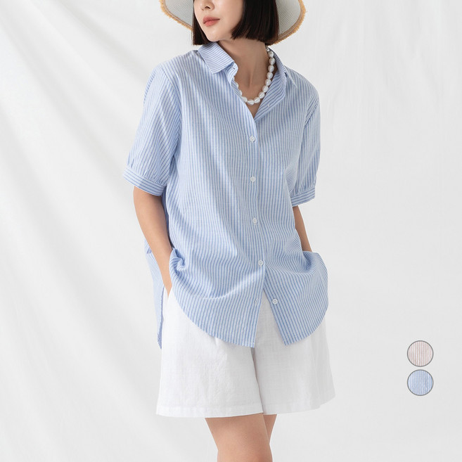 ELLE PARIS 스트라이프 반팔 셔츠