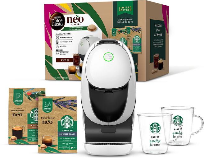 돌체구스토 네오 머신 스타벅스 앳홈 세트, 9782-A, 화이트