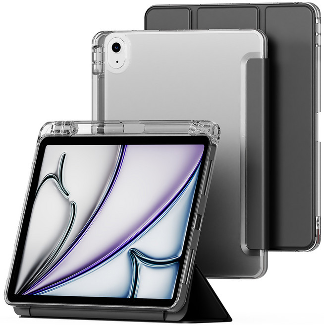 누아트 아이패드 펜슬 수납 거치대 소프트 커버 TPU 젤리 케이스, 블랙, 1개