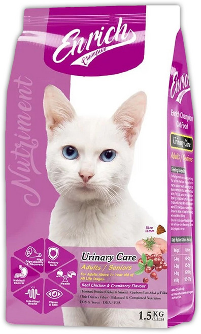 Enrich Champion 成貓/老貓 尿道保健配方 貓糧, 雞肉 + 蔓越莓, 1.5kg, 1袋