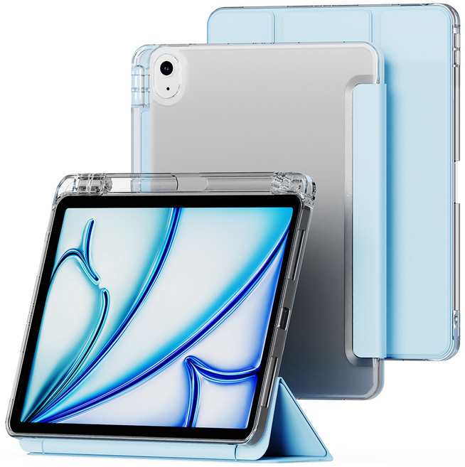 누아트 아이패드 펜슬 수납 거치대 소프트 커버 TPU 젤리 케이스, 스카이블루, 1개