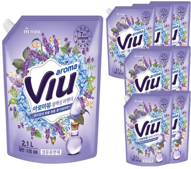 아로마뷰 섬유유연제 릴렉싱 라벤더 리필, 2.1L, 8개