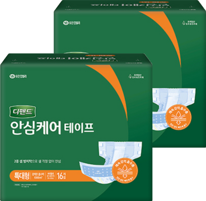 디펜드 남녀공용 안심케어 테이프 성인기저귀, 특대형, 16개입, 2개