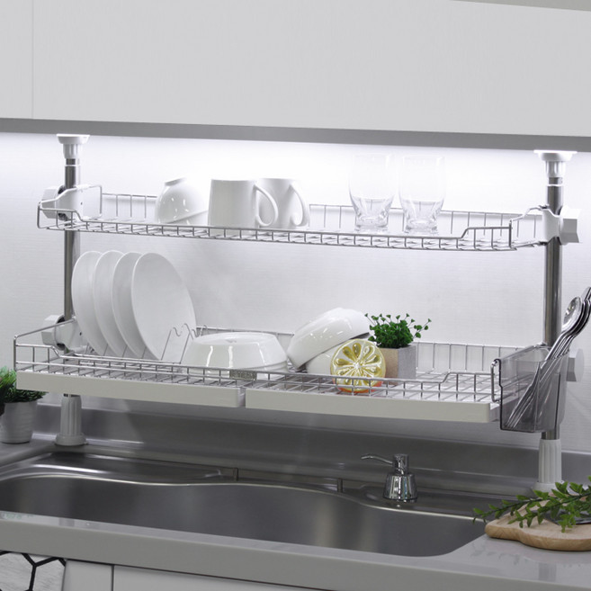 에넥스 기둥식 싱크대 선반 800, 2단, 크롬광택(선반), 아이보리(물받이), 1개