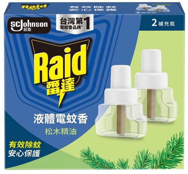 Raid 雷達 薄型液體電蚊香補充瓶 松木精油 2瓶, 82ml, 1盒
