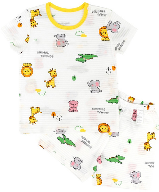 메이키즈 아동용 헬로 애니멀 5부 변화지 실내복 상하의 세트