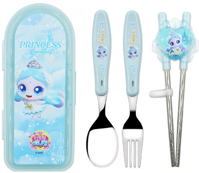 르번 프린세스 캐치티니핑 올인원 교정 젓가락 풀세트, 사뿐핑, 스푼 + 포크 + 젓가락 + 케이스, 1세트