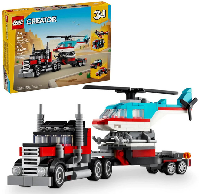 LEGO 31146 創意百變三合一系列, 平板卡車和直升機 Flatbed Truck with Helicopter, 1盒