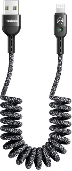 맥도도 코일 라이트닝 고속충전 케이블, 1.8m, 블랙, 1개