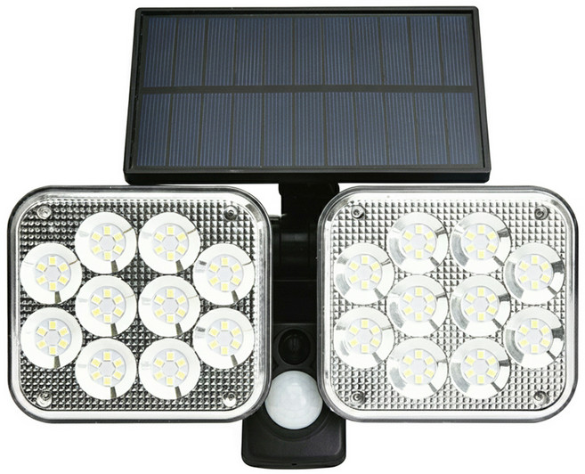 雙頭太陽能照明 LED感應燈 太陽能板 14.3 x 8.6cm + 感應燈 10.2 x 9.2cm, 黑色, 451g, 1組