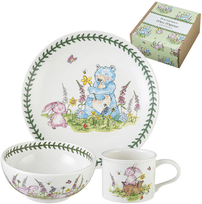 포트메리온 미니메리온 토끼와 곰 세트 3p, 토끼, 곰, 접시 + 볼 + 머그컵, 1세트