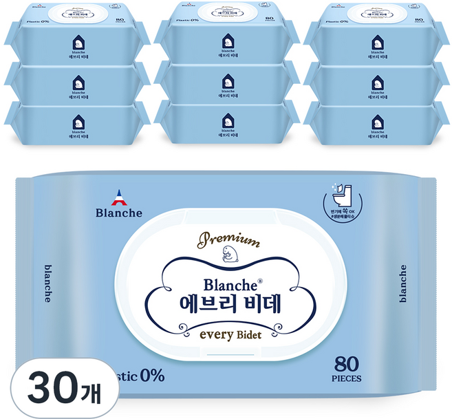 blanche Every Bidet 附蓋型濕紙巾, 30個, 80張