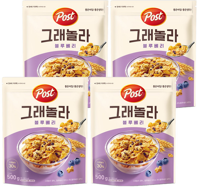 포스트 그래놀라 시리얼 블루베리, 500g, 4개