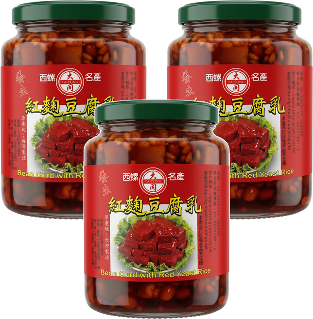 大同醬油 紅麴豆腐乳, 3瓶, 500g