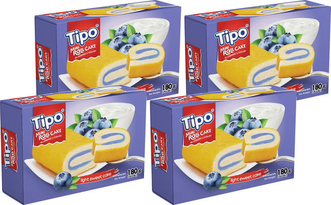Tipo 瑞士捲 藍莓優格口味, 180g, 4盒