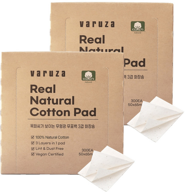 바루쟈 목화씨가 보이는 무형광 무표백 3겹 화장솜, 300매입, 2개