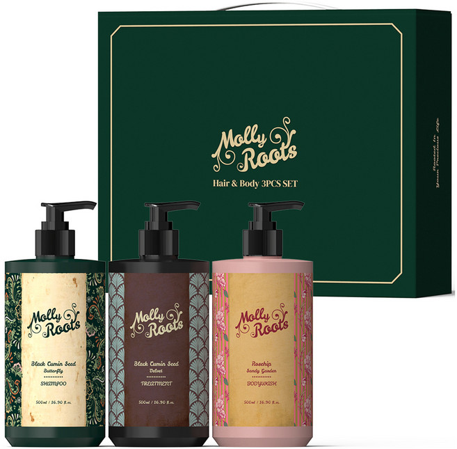 몰리루트 블랙커민씨드 버터플라이 샴푸 + 벨벳 트리트먼트 + 로즈힙 샌디가든 바디워시 세트, 1세트
