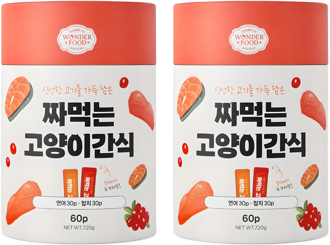 원더푸드 짜먹는 고양이 간식 60p, 혼합맛(연어/참치), 720g, 2세트