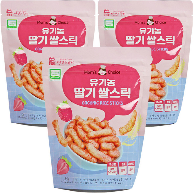 맛있는풍경 유기농 쌀스틱, 딸기, 30g, 3개