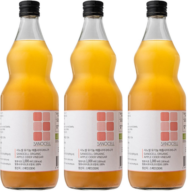 사노셀 유기농 애플사이다 비니거, 1L, 3개