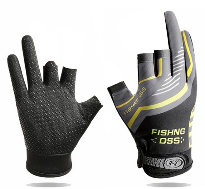 비즈온 3컷 논슬립 낚시 장갑 양쪽세트, 그레이, 1개