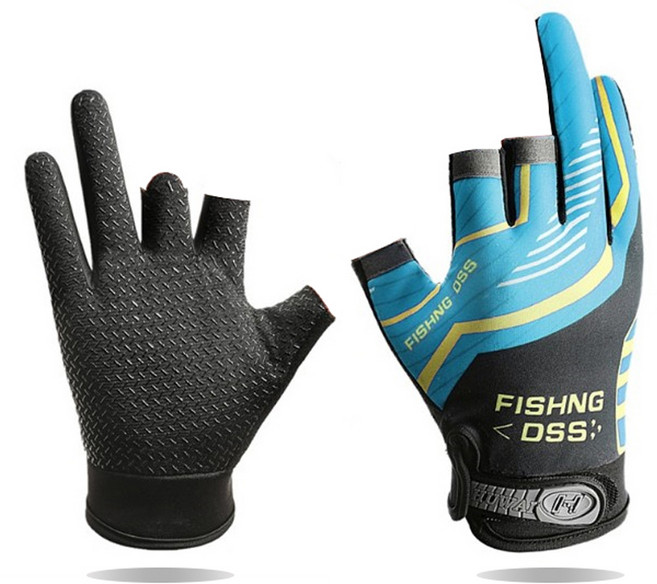 비즈온 3컷 논슬립 낚시 장갑 양쪽세트, 블루, 1개