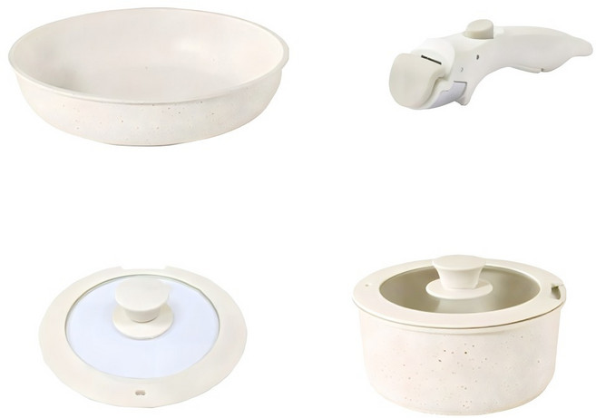 ANDY MAY2 韓森不沾鍋具4件套組, 1套, 米白色, 奶鍋 + 奶鍋蓋 + 深煎鍋 + 可拆式手把