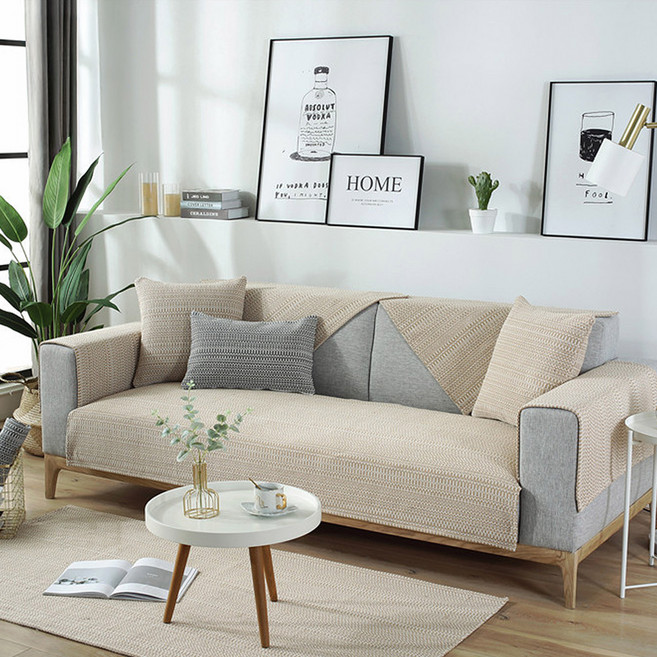 【好物良品】《米杏編織》日系簡約棉麻編織紋防滑防貓抓沙發墊組合 三人座